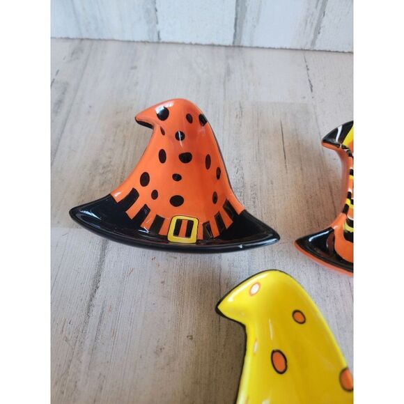 Real home ceramic witch hat Halloween bowl candy trinket set - Picture 3 of 8